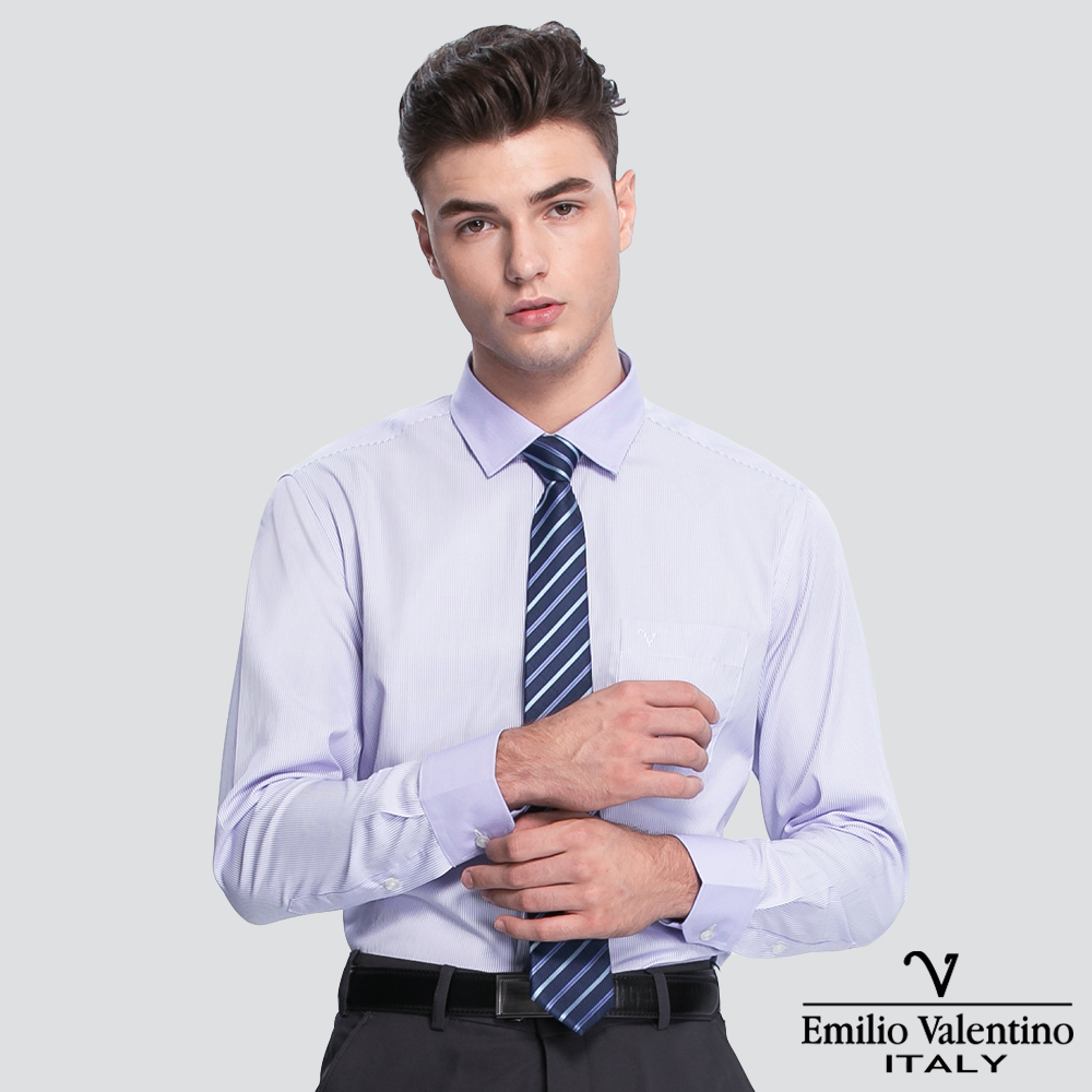 【Emilio Valentino】都會條紋長袖襯衫-紫