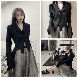 $免運$cool女生長袖襯衫shirt上衣寬鬆休閒日系襯衣大碼暗黑風 設計感小眾長袖襯衫女 復古顯瘦內搭上衣秋季