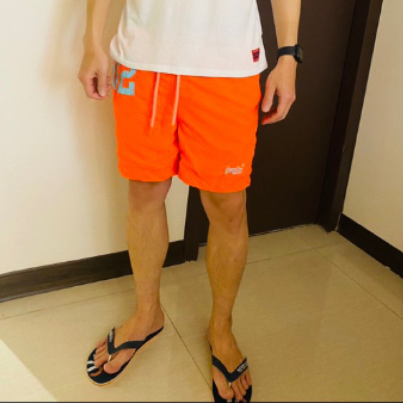 SUPERDRY 極度乾燥 正品 短褲 沙灘褲🏖️ 游泳褲🏊 內網 透氣 浮水印 搶眼 帥氣 橘色S M L XL