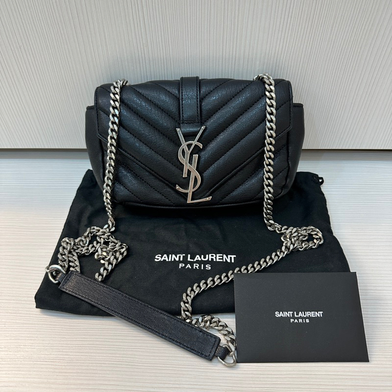 真品YSL 聖羅蘭Saint Laurent mini 學院包-復古銀鍊條黑色（可放手機不是小廢包）