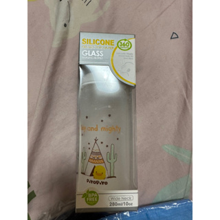 黃色小鴨360度矽膠防護寬口徑玻璃奶瓶280ml