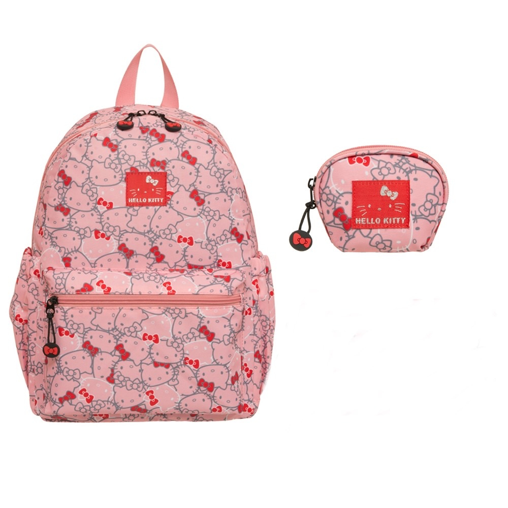 【Hello Kitty】繽紛凱蒂 A4 後背包 旅行箱 可插式 零錢包 二件組 粉 桃園火車站 可面交