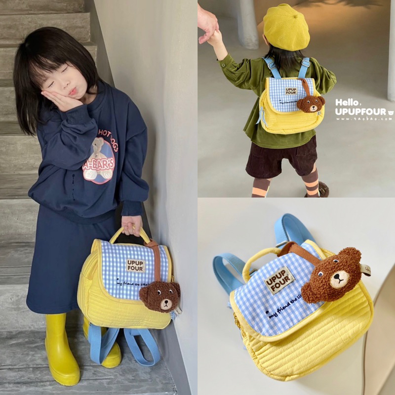 熱銷款🔥A339 韓國ins 按釦後背包 兒童包 雙肩包 拉鍊包 手提包 包包 後背包 背包 小熊 熊熊 格子 書包
