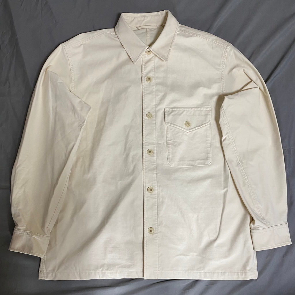全新【UNIQLO】寬版襯衫式外套 工裝長袖外套 厚挺版型 米白色 XL﹝已剪標/已下水/未穿過﹞