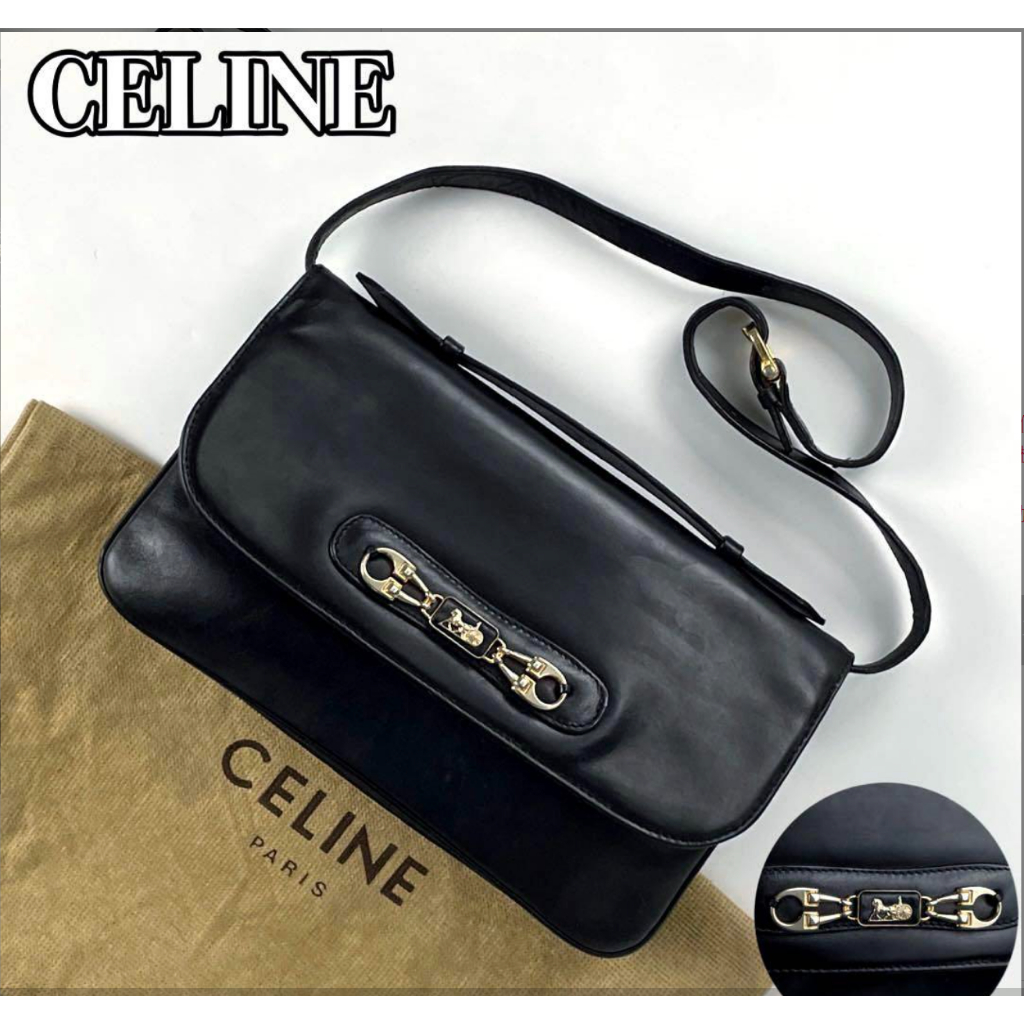 珍稀美品OLD CELINE 全真皮3way TRIO馬車金具大LOGO 短背帶 可手提 可肩背 復古包 中古包 二手包