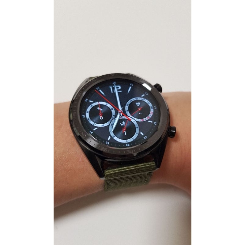 &lt;二手&gt;華為GT運動智慧手錶 軍綠尼龍錶帶 HUAMEI WATCH GT 46MM