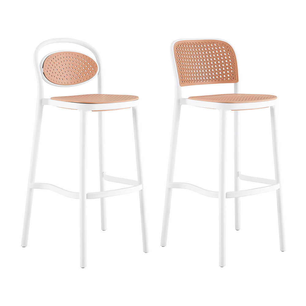 『好森意』北歐風白色塑料藤編織高腳椅 12JF944-5.6 靠背高吧椅 吧台椅 中島椅 藤椅 商用餐廳咖啡廳 森可家居