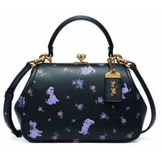 Disney x Coach 全新 101忠狗印圖 Frame 大口包 口金包 手提包 可肩背包 黑 桃園火車站 可面交