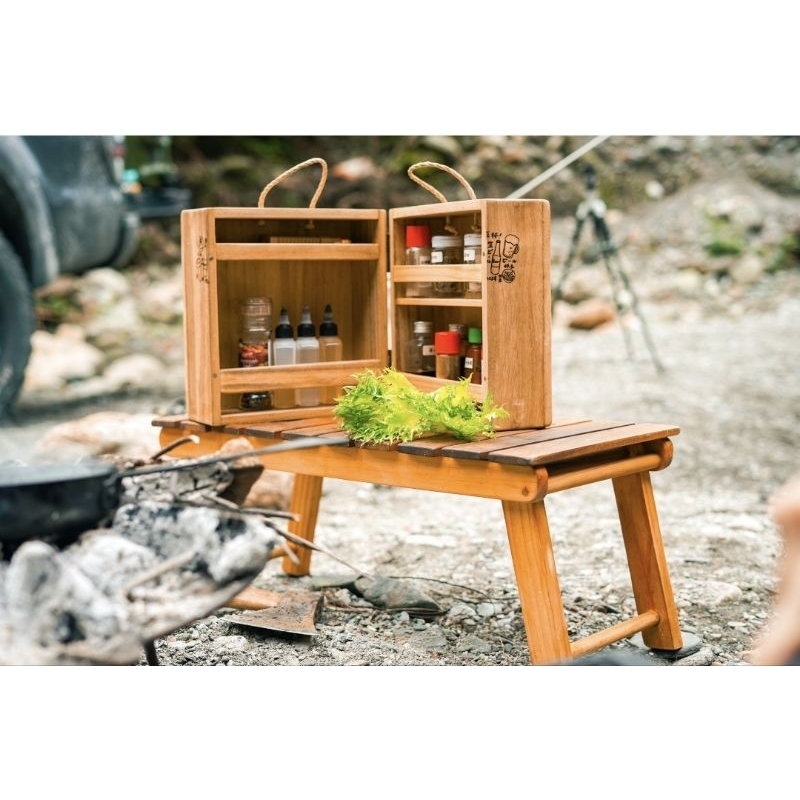【錡木作】實木調味料箱 調味料收納箱 戶外 露營美學 戶外收納 野營 露營 收納木箱 野餐