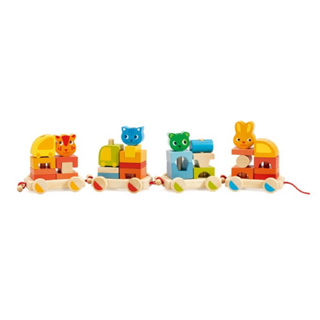 智荷 DJECO 手拉列車積木-小熊積木列車 DJ06315 寶寶玩具