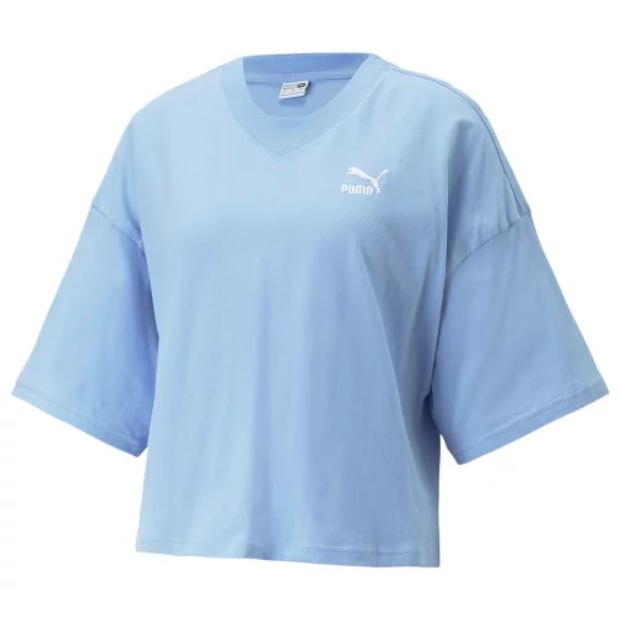 PUMA 流行系列 Classics 女款 藍色 寬鬆 短版 短袖T恤 53805293【KAORACER】