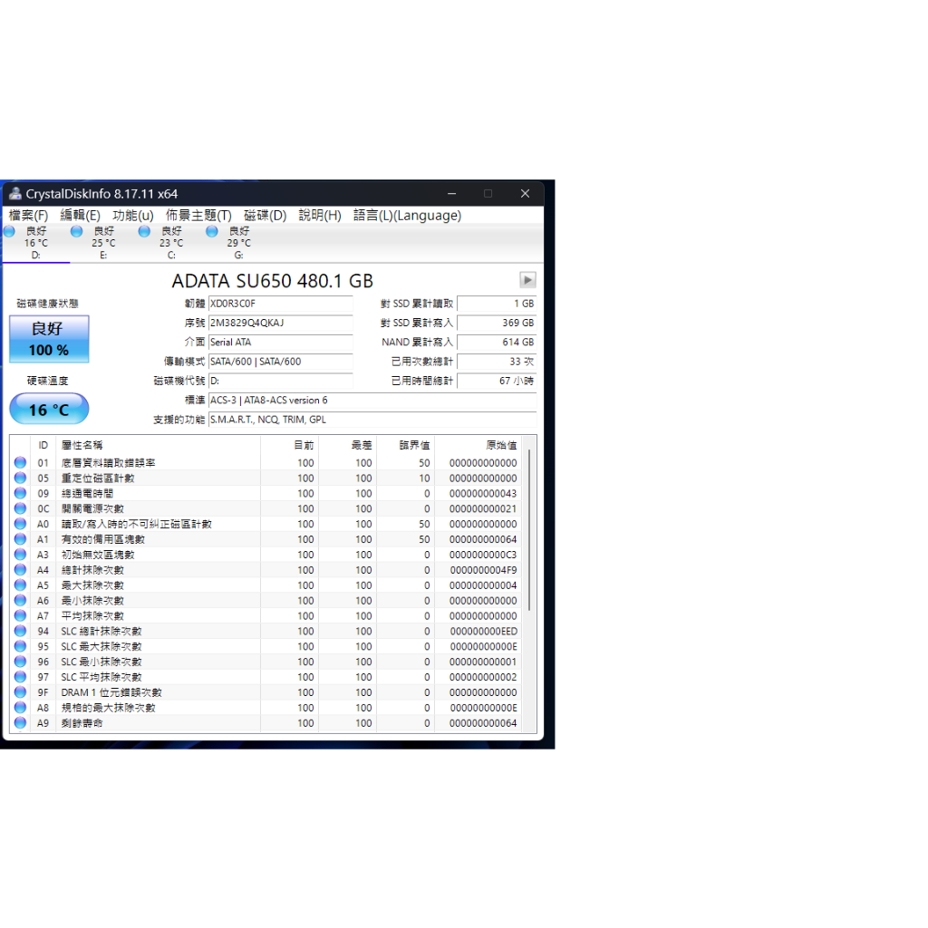 威剛 ADATA SU650 480g SSD TLC