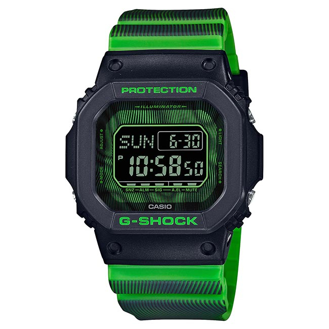 G-SHOCK CASIO卡西歐 經典方形 科幻扭曲 運動電子錶 黑/綠(DW-D5600TD-3)