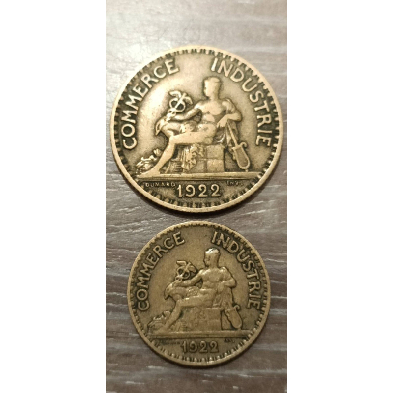 法國'1922年/50生丁-1法郎*2枚