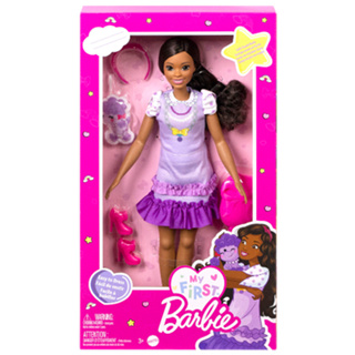 Mattel-Barbie 芭比娃娃 My First Barbie 系列-黑髮芭比紫色洋裝(較一般的芭比高 約34cm