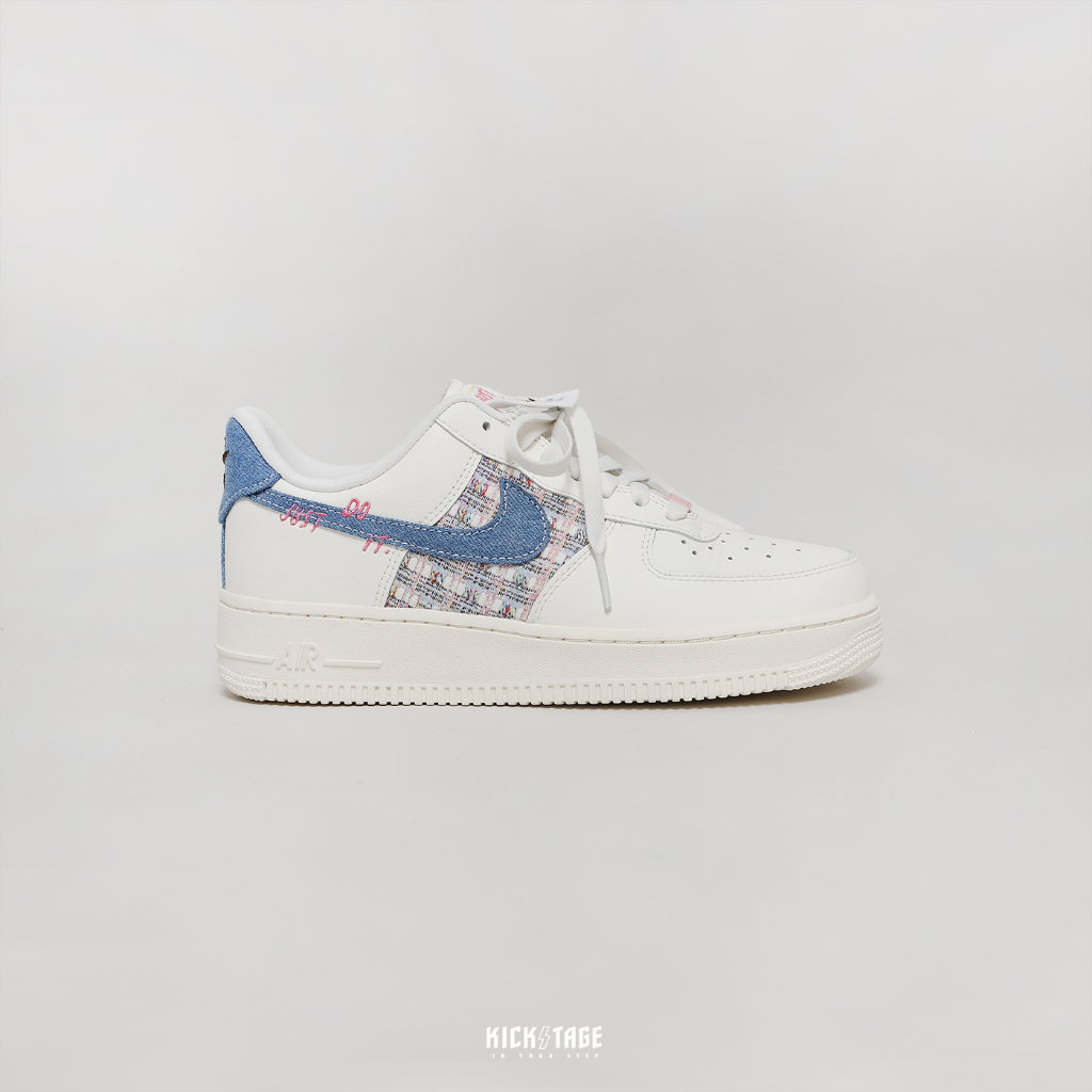 NIKE W AIR FORCE 1 粉藍牛仔 小香風 混色編織 丹寧勾 復古 AF1 女鞋【FJ7740-141】