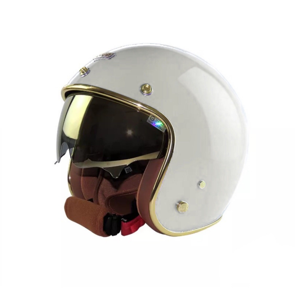華泰 Ninja 安全帽 K-806B 晶淬 冷灰 金色邊框 多層膜內墨鏡 皮革 金屬齒排釦 全拆洗 復古帽《比帽王》