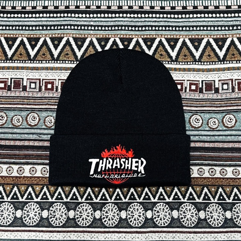 日單 Thrasher x Huf 聯名火焰 刺繡款 針織 毛帽