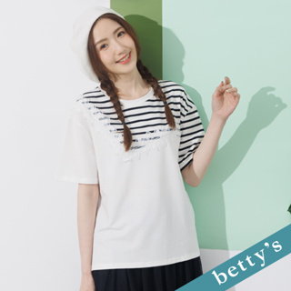 betty’s貝蒂思(21)拼接條紋蕾絲開衩上衣(白色)