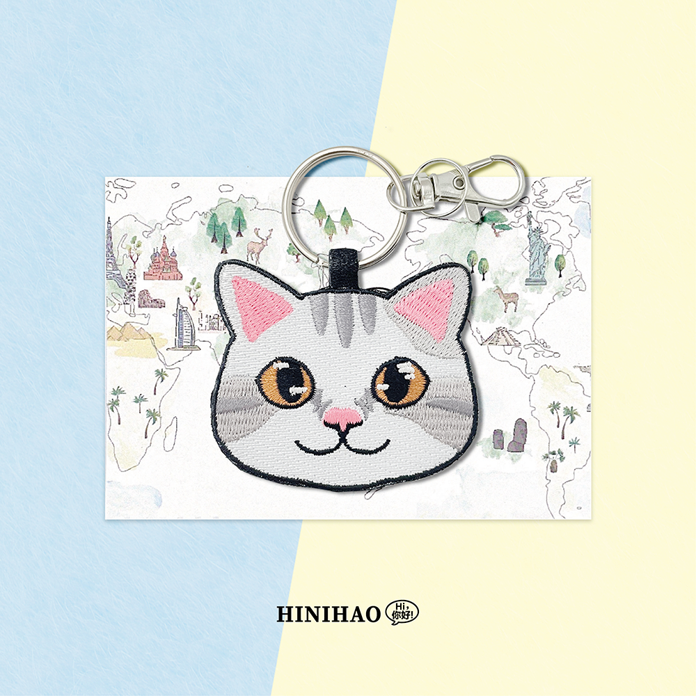 Hi你好｜小白貓 雙面刺繡鑰匙圈 隨身小物 可愛吊飾 貓咪吊飾