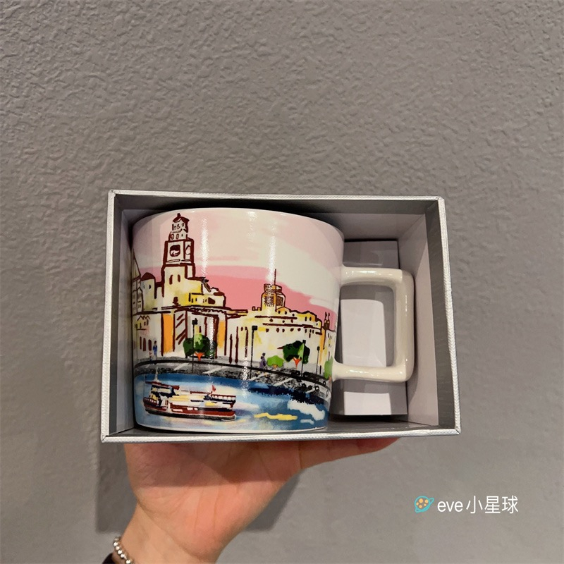 Starbucks官方正品！星巴克杯子上海城市杯外灘陶瓷馬克杯414ml咖啡杯禮盒典藏果汁珍奶茶奶昔茶水杯