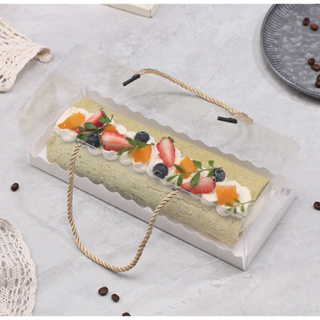 慕容家生活館 日式手提蛋糕卷 包裝盒透明長條切片瑞士卷盒子 單個整卷打包盒