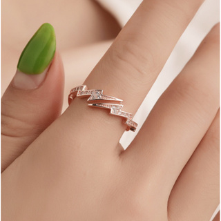 創意幾何開口戒 微鑲鑽閃電造型戒指 個性帥氣時尚開口戒指