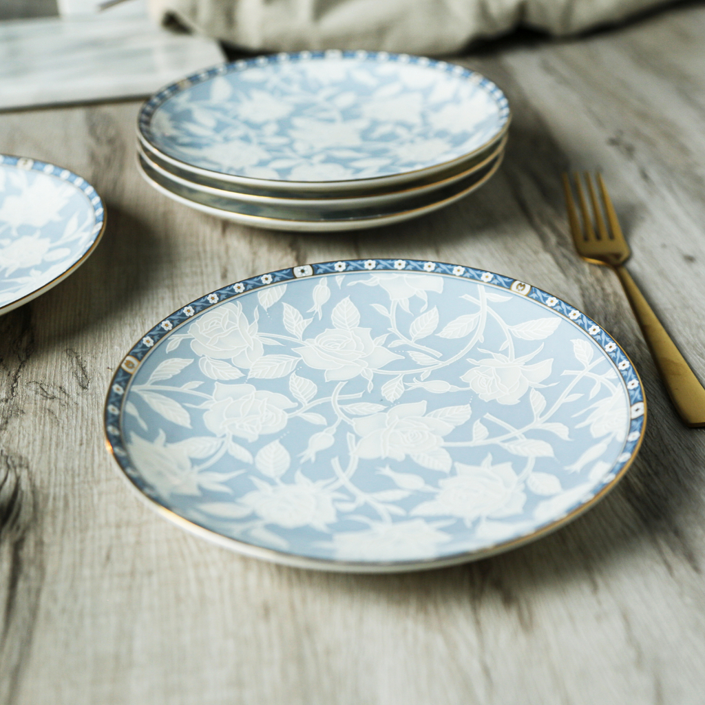 | 十煦 |  日本NARUMI 藍色玫瑰花點心盤 鳴海製陶精緻金邊前菜盤餐盤食器餐具