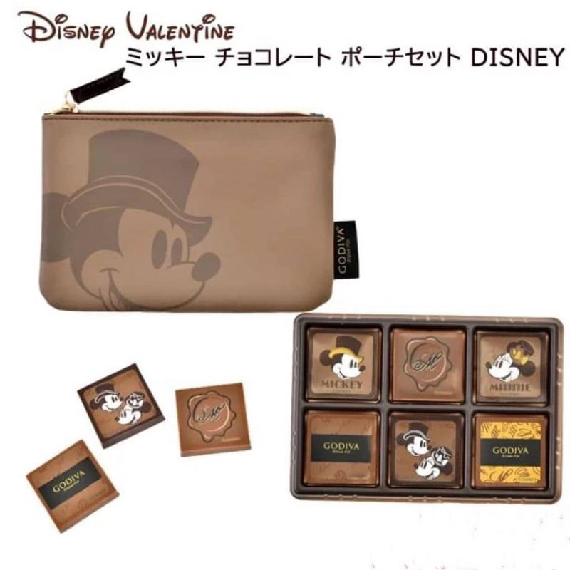【現貨】日本迪士尼2023限定GODIVA聯名巧克力&amp;PU皮革收納袋SET（米奇）附提袋