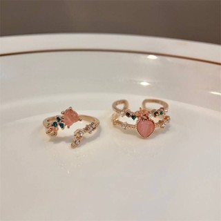 °Yuki's shop• 預購 | 春系雙層愛心鋯石 粉色貓眼 玫瑰金戒指