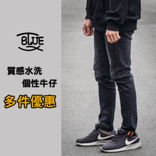 【T.B.SHOP】窄管褲 牛仔褲 休閒長褲 黑色牛仔 長褲