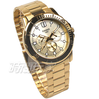 CASIO卡西歐 MTP-VD300G-9E 原價2625日期顯示 簡約有型 三眼錶 個性男錶 不銹鋼 金色【時間玩家】