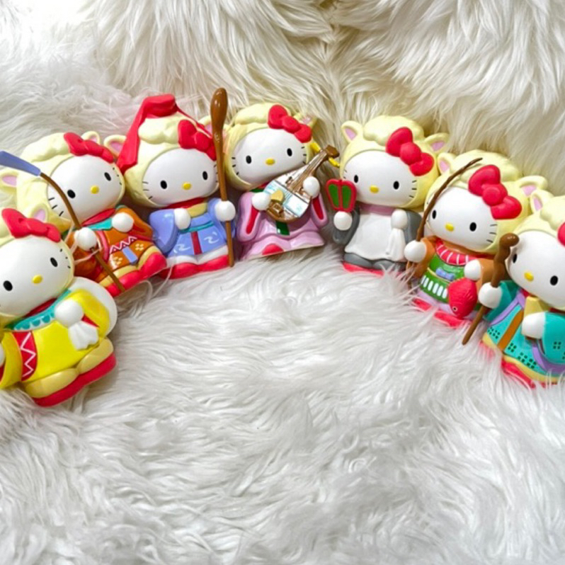 日本進口Hello Kitty全新商品有和硬塑料七福神存錢筒一組七個神仙全方位守護