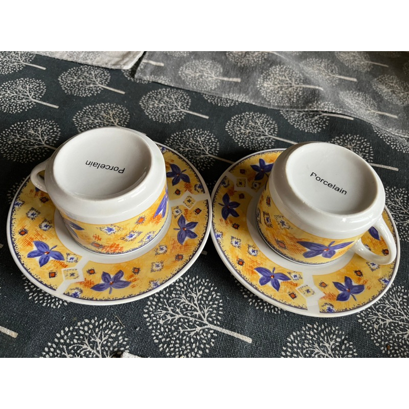 全新porcelain一組兩入 130ml 復古古典 花卉咖啡杯 盤組 茶杯 陶瓷 品茗 喝茶 茶杯