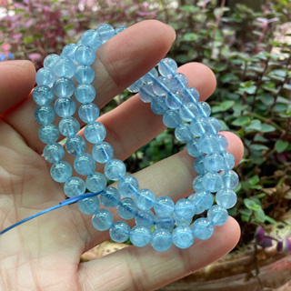 《酒晶天然水晶》精美海藍寶三圈手鏈天然水晶手串#Ab551
