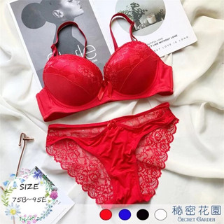 ✔賠本出清 24h臺灣現貨當天出✔【迷漾薔薇】紅色 75B~95E 大尺碼純色蕾絲爆乳內衣大罩杯集中包覆純色蕾絲內衣褲