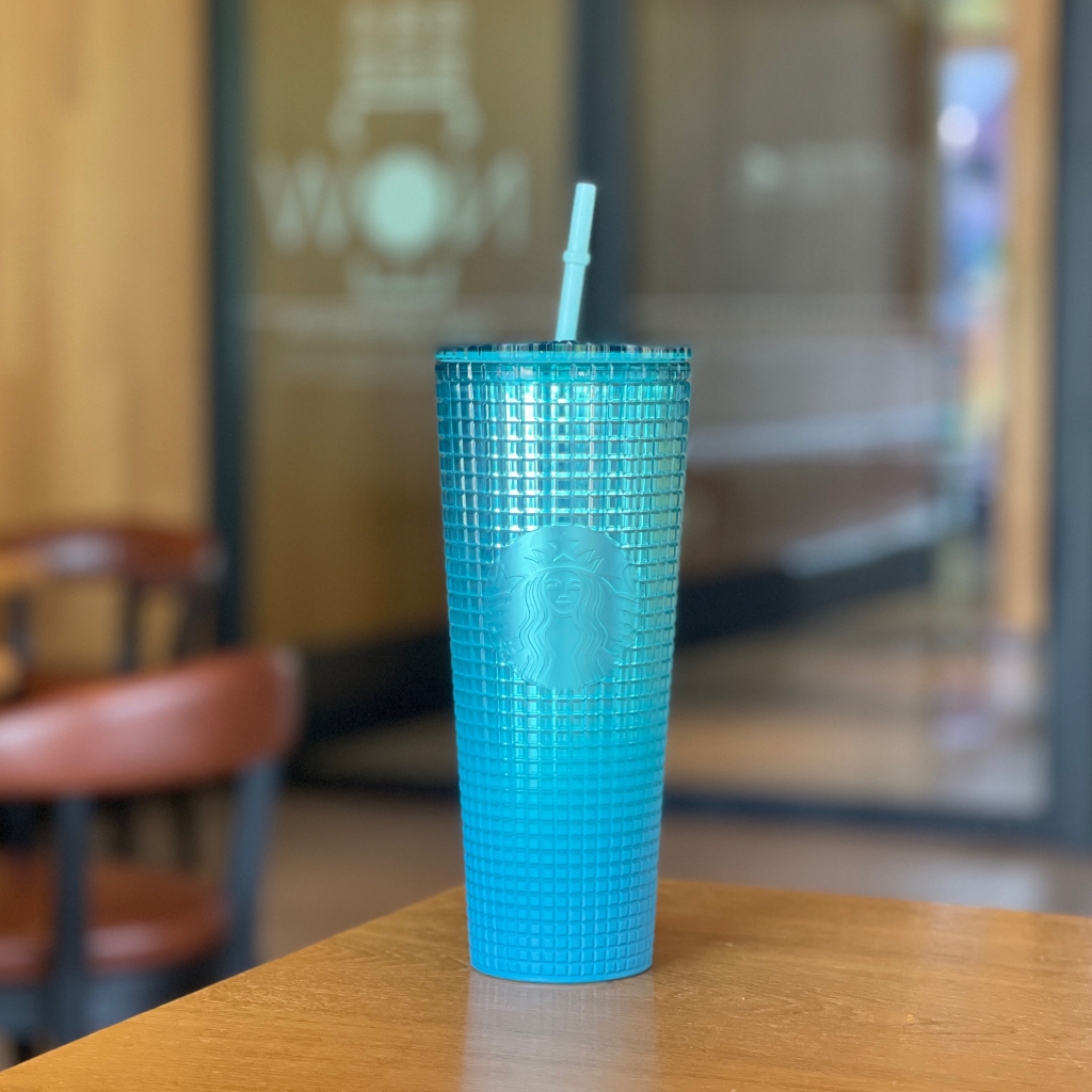 Starbucks官方正品！星巴克杯子710 ml小清新漸變藍色經典女神格紋吸管杯咖啡杯大容量果汁珍奶茶奶昔茶水杯