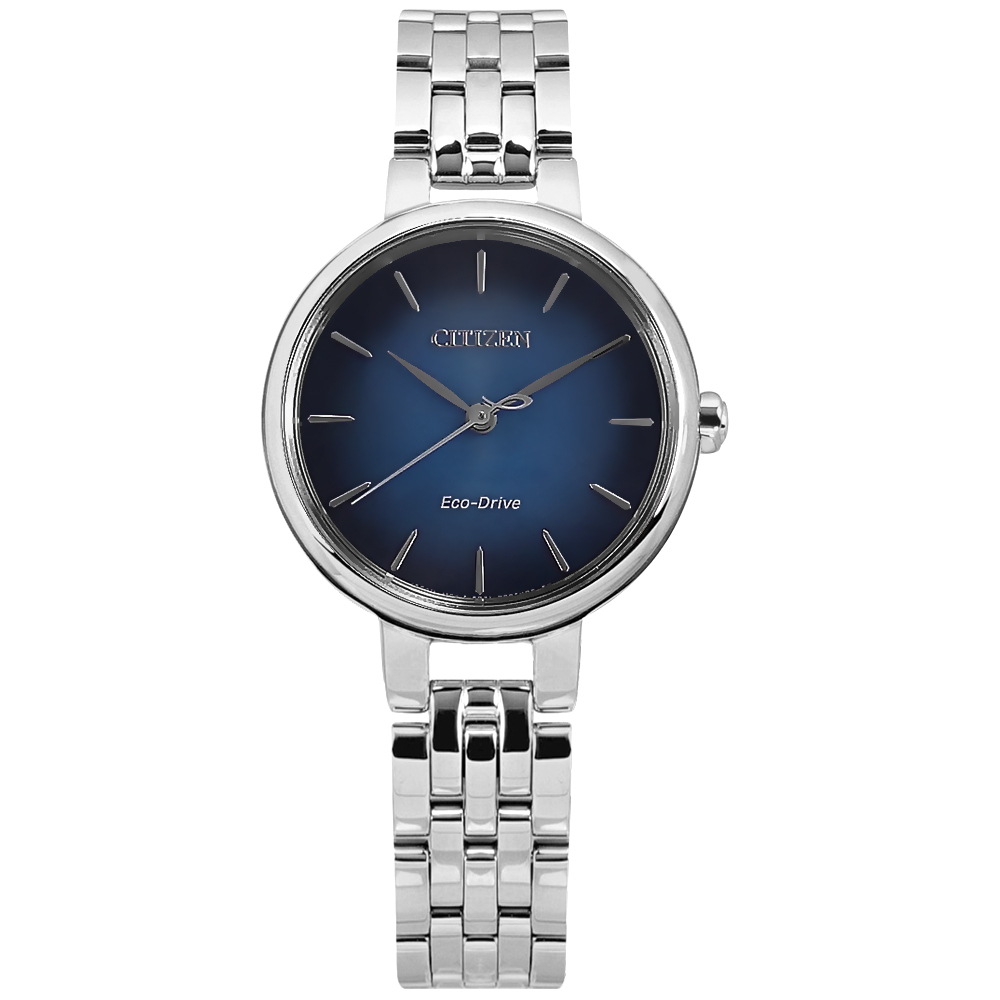 CITIZEN / L 光動能 優雅迷人 藍寶石水晶玻璃 不鏽鋼手錶 藍色 / EM0990-81L / 28mm