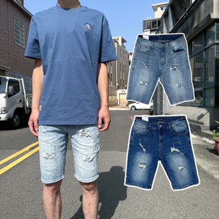 【CH】雙色對比補丁刷破牛仔短褲 男生短褲 男生補丁牛仔褲 歐美潮流 街頭褲子 刷色牛仔褲(479)