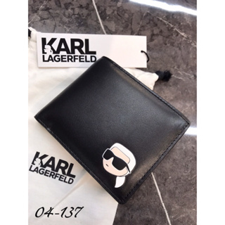 高雄凡賽斯歐洲精品 KARL LAGERFELD 卡爾拉格斐 基本款 素面 黑色 卡爾人頭Logo 短夾 皮夾