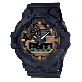 【CASIO】卡西歐 G-SHOCK新古典金屬質感雙顯手錶 黑X金 GA-700RC-1A 臺灣卡西歐保固一年