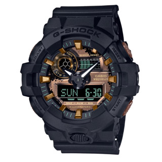 【CASIO】卡西歐 G-SHOCK新古典金屬質感雙顯手錶 黑X金 GA-700RC-1A 台灣卡西歐保固一年