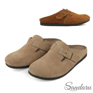 山打努SANDARU-穆勒鞋 牛皮皮帶扣包頭拖鞋 大尺碼