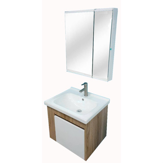 【三件式組合】60CM方型瓷盆+不鏽鋼浴櫃+不鏽鋼龍頭+日式雙面鏡櫃(ABS)、現貨供應