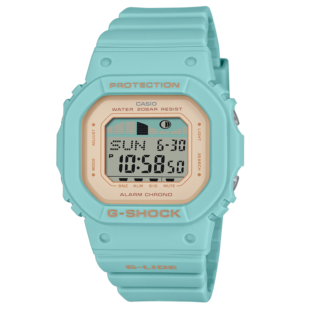 【CASIO 卡西歐】G-SHOCK 潮汐月相 纖薄衝浪電子錶-淡藍(GLX-S5600-3 防水200米)