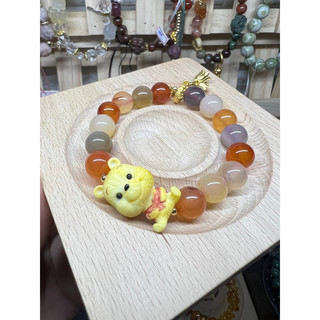 維尼熊 poon 熊 根付 彩 鹽源瑪瑙 珠珠 10+ 手串