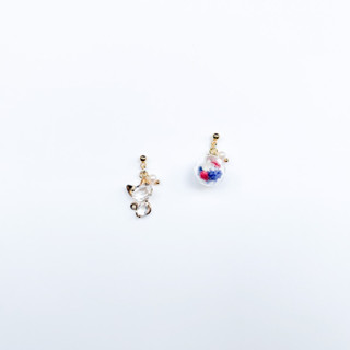 靈動//鋯石小貓咪不對稱真花耳環