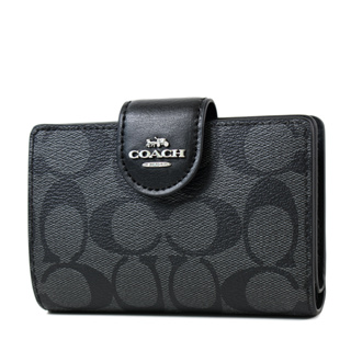 COACH 立體馬車緹花LOGO防刮釦式中夾-灰黑色【美國正品 現貨】