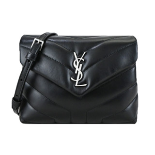 YSL LOULOU TOY牛皮 Y字縫線厚皮層翻蓋可調式斜揹包(銀x黑)｜100%原廠真品｜JS Maxx官方旗艦館
