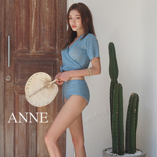 ANNE｜出清中｜300降150｜兩件式短袖高腰比基尼【AO10167】比基尼 兩件式 泳裝 泳衣 夏天穿搭 海邊穿搭